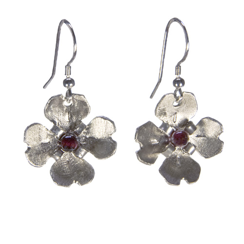 Sterling Silver with Garnet Dogwood Earrings